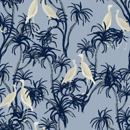 Blue Chinoiserie Birds and Palms