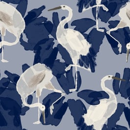 Blue and White Oriental Birds and Flowers