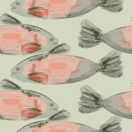 Watercolour Fishes Sea on Grey Orange Tones.